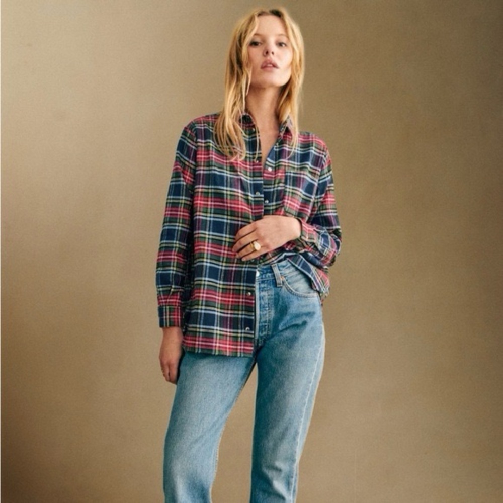 Sezane York Tartan Max Button-Up Shirt